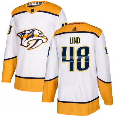 Men's Authentic Nashville Predators Kalan Lind Adidas Away Jersey - White