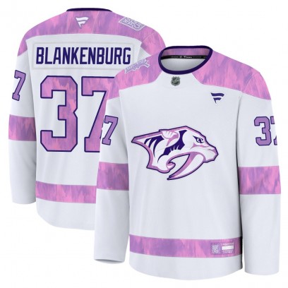 Men's Premium Nashville Predators Nick Blankenburg Fanatics 2024 Hockey Fights Cancer Practice Jersey - White