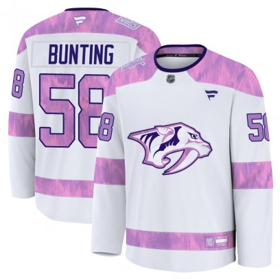 Men's Premium Nashville Predators Michael Bunting Fanatics 2024 Hockey Fights Cancer Practice Jersey - White