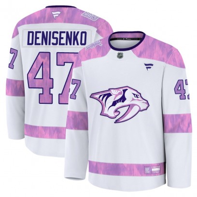 Men's Premium Nashville Predators Grigori Denisenko Fanatics 2024 Hockey Fights Cancer Practice Jersey - White