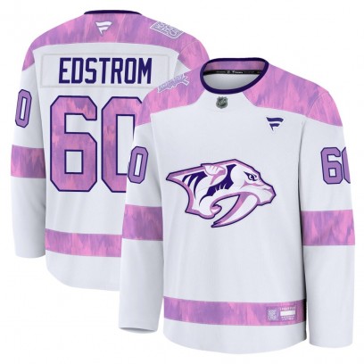 Men's Premium Nashville Predators David Edstrom Fanatics 2024 Hockey Fights Cancer Practice Jersey - White