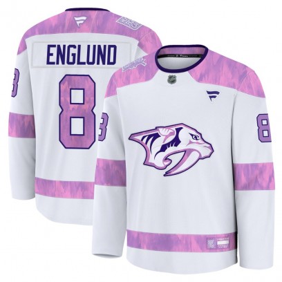Men's Premium Nashville Predators Andreas Englund Fanatics 2024 Hockey Fights Cancer Practice Jersey - White
