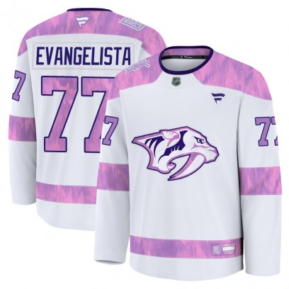 Men's Premium Nashville Predators Luke Evangelista Fanatics 2024 Hockey Fights Cancer Practice Jersey - White