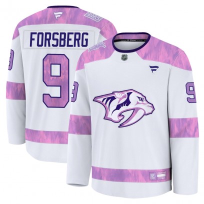 Men's Premium Nashville Predators Filip Forsberg Fanatics 2024 Hockey Fights Cancer Practice Jersey - White