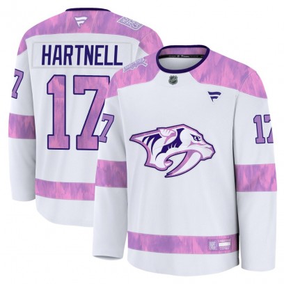 Men's Premium Nashville Predators Scott Hartnell Fanatics 2024 Hockey Fights Cancer Practice Jersey - White