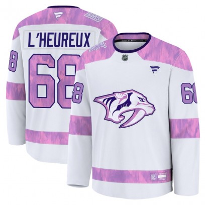 Men's Premium Nashville Predators Zachary L'Heureux Fanatics 2024 Hockey Fights Cancer Practice Jersey - White