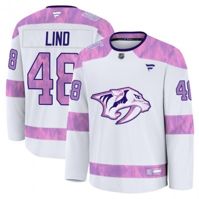 Men's Premium Nashville Predators Kalan Lind Fanatics 2024 Hockey Fights Cancer Practice Jersey - White