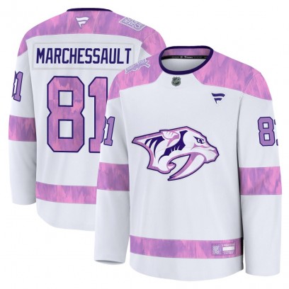 Men's Premium Nashville Predators Jonathan Marchessault Fanatics 2024 Hockey Fights Cancer Practice Jersey - White