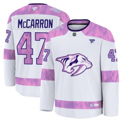 Men's Premium Nashville Predators Michael McCarron Fanatics 2024 Hockey Fights Cancer Practice Jersey - White