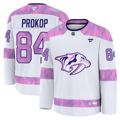 Men's Premium Nashville Predators Luke Prokop Fanatics 2024 Hockey Fights Cancer Practice Jersey - White