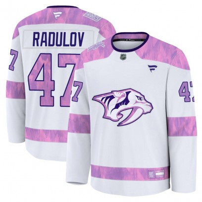 Men's Premium Nashville Predators Alexander Radulov Fanatics 2024 Hockey Fights Cancer Practice Jersey - White
