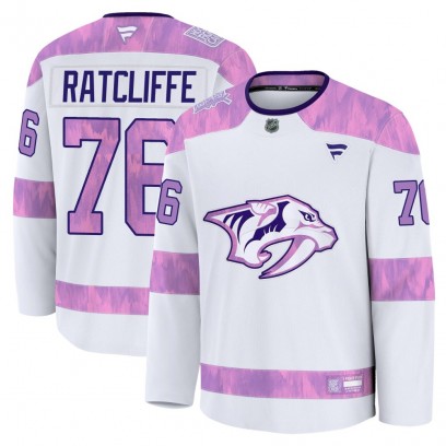 Men's Premium Nashville Predators Isaac Ratcliffe Fanatics 2024 Hockey Fights Cancer Practice Jersey - White