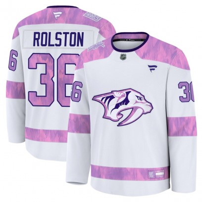 Men's Premium Nashville Predators Ryder Rolston Fanatics 2024 Hockey Fights Cancer Practice Jersey - White