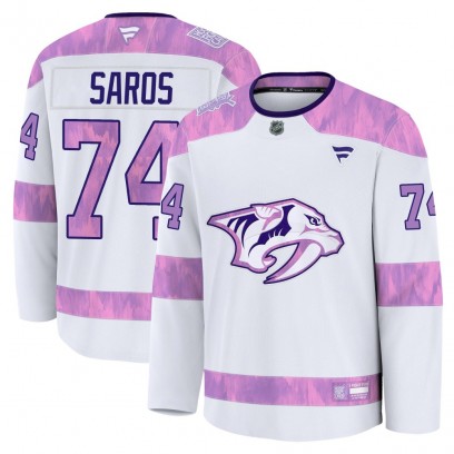 Men's Premium Nashville Predators Juuse Saros Fanatics 2024 Hockey Fights Cancer Practice Jersey - White
