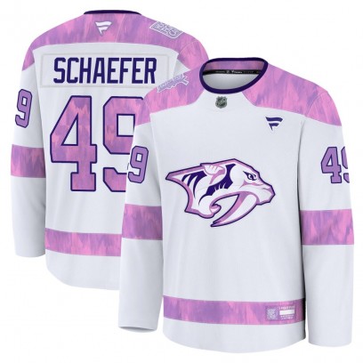 Men's Premium Nashville Predators Reid Schaefer Fanatics 2024 Hockey Fights Cancer Practice Jersey - White