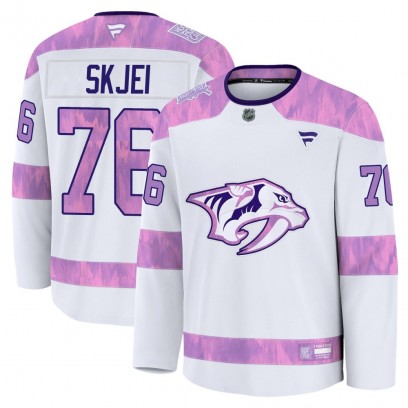 Men's Premium Nashville Predators Brady Skjei Fanatics 2024 Hockey Fights Cancer Practice Jersey - White