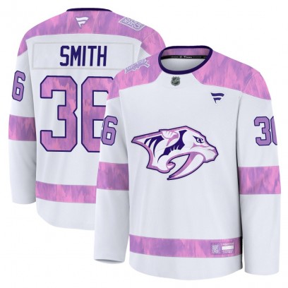 Men's Premium Nashville Predators Cole Smith Fanatics 2024 Hockey Fights Cancer Practice Jersey - White