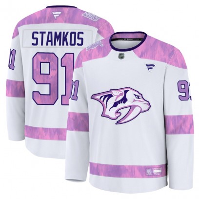 Men's Premium Nashville Predators Steven Stamkos Fanatics 2024 Hockey Fights Cancer Practice Jersey - White