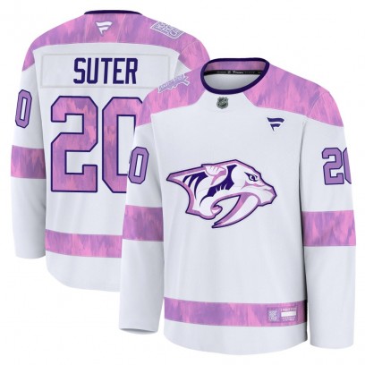 Men's Premium Nashville Predators Ryan Suter Fanatics 2024 Hockey Fights Cancer Practice Jersey - White