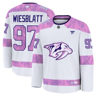Men's Premium Nashville Predators Oasiz Wiesblatt Fanatics 2024 Hockey Fights Cancer Practice Jersey - White