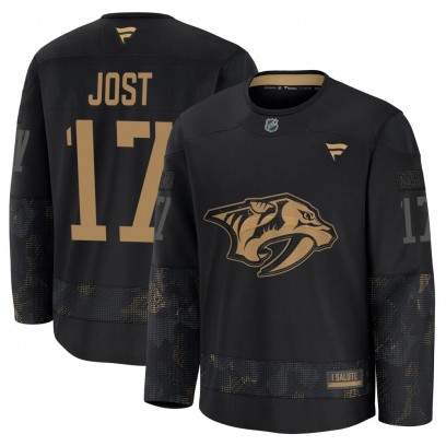 Youth Premium Nashville Predators Tyson Jost Fanatics 2024 Military Appreciation Practice Jersey - Black