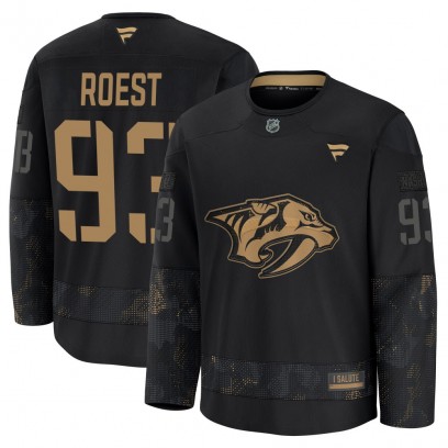 Youth Premium Nashville Predators Austin Roest Fanatics 2024 Military Appreciation Practice Jersey - Black