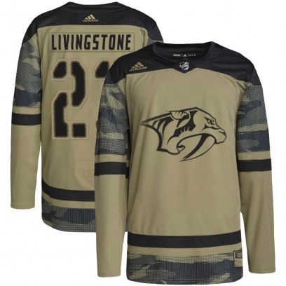 Men's Authentic Nashville Predators Jake Livingstone Adidas Military Appreciation Practice Jersey - Camo