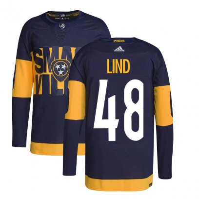 Men's Authentic Nashville Predators Kalan Lind Adidas 2022 Stadium Series Primegreen Jersey - Navy