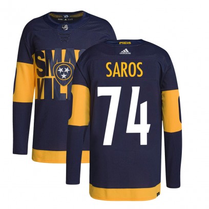 Men's Authentic Nashville Predators Juuse Saros Adidas 2022 Stadium Series Primegreen Jersey - Navy