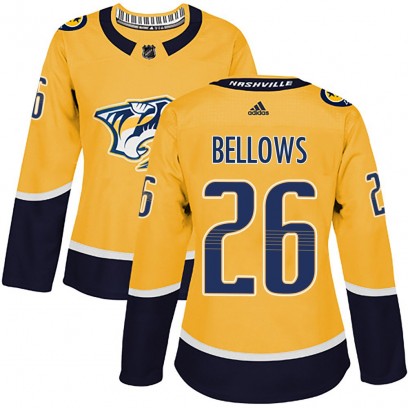 Women's Authentic Nashville Predators Kieffer Bellows Adidas Home Jersey - Gold