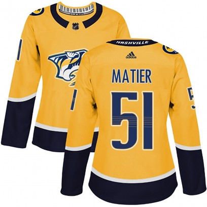 Women's Authentic Nashville Predators Jack Matier Adidas Home Jersey - Gold