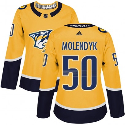 Women's Authentic Nashville Predators Tanner Molendyk Adidas Home Jersey - Gold