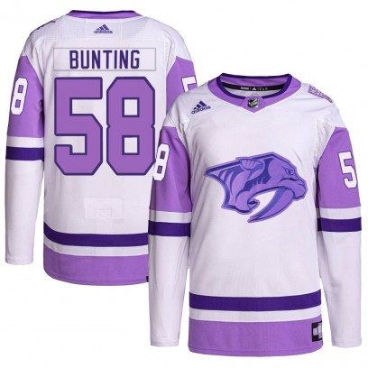 Men's Authentic Nashville Predators Michael Bunting Adidas Hockey Fights Cancer Primegreen Jersey - White/Purple