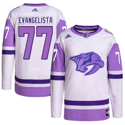 Men's Authentic Nashville Predators Luke Evangelista Adidas Hockey Fights Cancer Primegreen Jersey - White/Purple