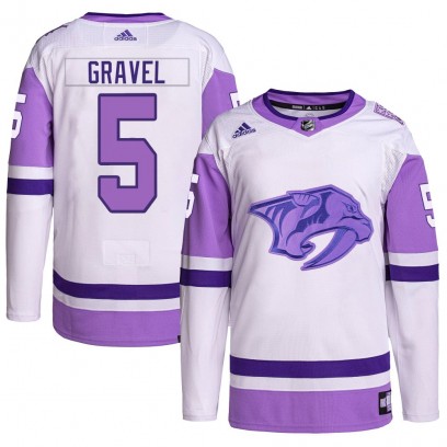 Men's Authentic Nashville Predators Kevin Gravel Adidas Hockey Fights Cancer Primegreen Jersey - White/Purple
