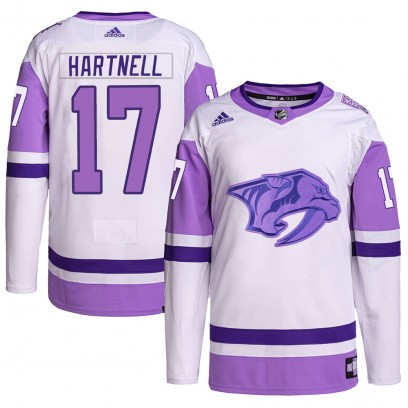 Men's Authentic Nashville Predators Scott Hartnell Adidas Hockey Fights Cancer Primegreen Jersey - White/Purple