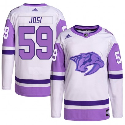 Men's Authentic Nashville Predators Roman Josi Adidas Hockey Fights Cancer Primegreen Jersey - White/Purple