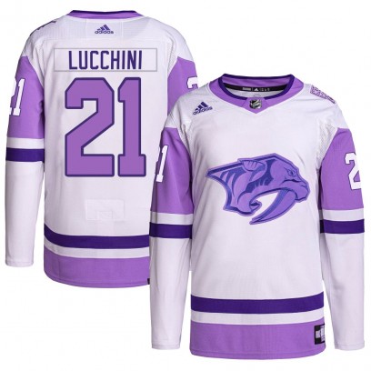 Men's Authentic Nashville Predators Jake Lucchini Adidas Hockey Fights Cancer Primegreen Jersey - White/Purple