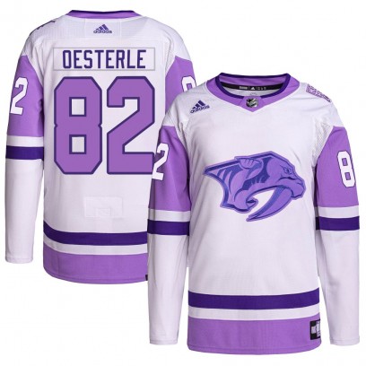 Men's Authentic Nashville Predators Jordan Oesterle Adidas Hockey Fights Cancer Primegreen Jersey - White/Purple