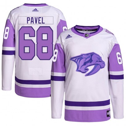 Men's Authentic Nashville Predators Ondrej Pavel Adidas Hockey Fights Cancer Primegreen Jersey - White/Purple