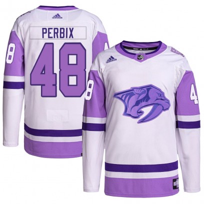 Men's Authentic Nashville Predators Nick Perbix Adidas Hockey Fights Cancer Primegreen Jersey - White/Purple