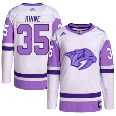 Men's Authentic Nashville Predators Pekka Rinne Adidas Hockey Fights Cancer Primegreen Jersey - White/Purple