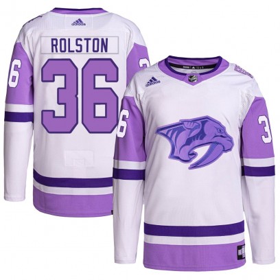 Men's Authentic Nashville Predators Ryder Rolston Adidas Hockey Fights Cancer Primegreen Jersey - White/Purple