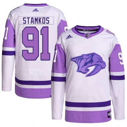 Men's Authentic Nashville Predators Steven Stamkos Adidas Hockey Fights Cancer Primegreen Jersey - White/Purple