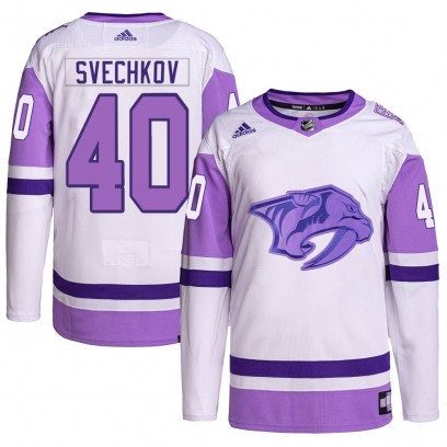Men's Authentic Nashville Predators Fedor Svechkov Adidas Hockey Fights Cancer Primegreen Jersey - White/Purple