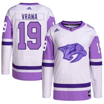 Men's Authentic Nashville Predators Jakub Vrana Adidas Hockey Fights Cancer Primegreen Jersey - White/Purple