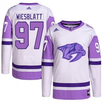 Men's Authentic Nashville Predators Oasiz Wiesblatt Adidas Hockey Fights Cancer Primegreen Jersey - White/Purple
