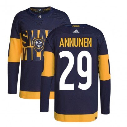 Youth Authentic Nashville Predators Justus Annunen Adidas 2022 Stadium Series Primegreen Jersey - Navy