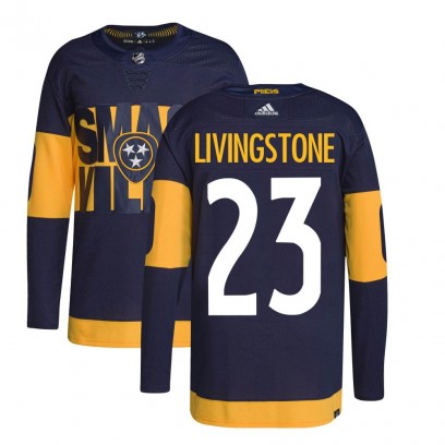 Youth Authentic Nashville Predators Jake Livingstone Adidas 2022 Stadium Series Primegreen Jersey - Navy