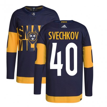 Youth Authentic Nashville Predators Fedor Svechkov Adidas 2022 Stadium Series Primegreen Jersey - Navy
